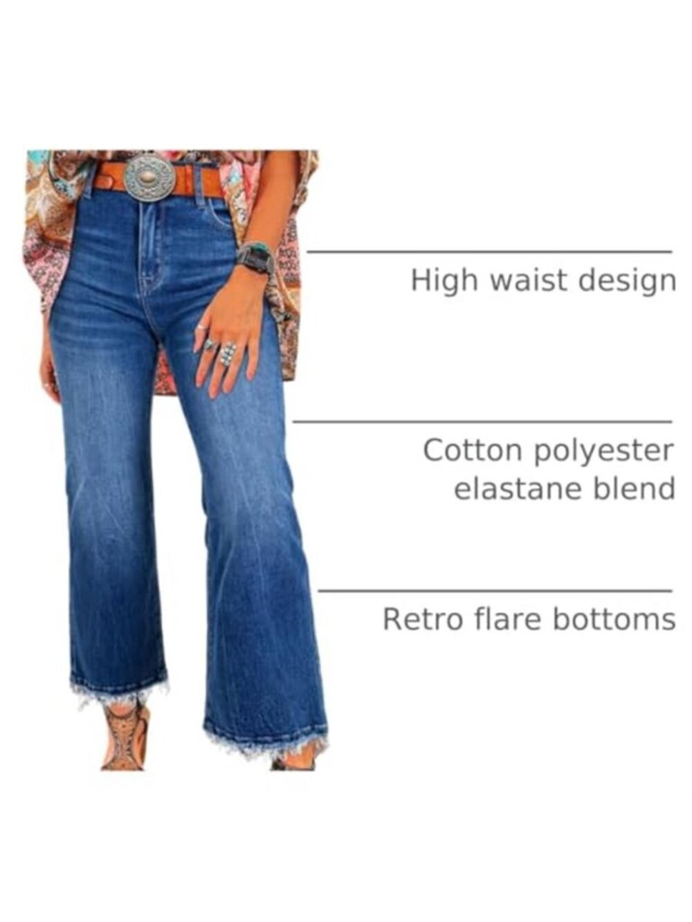 Womens High Waisted Stretchy Flared Jeans Straight Leg - Picture 4 of 5